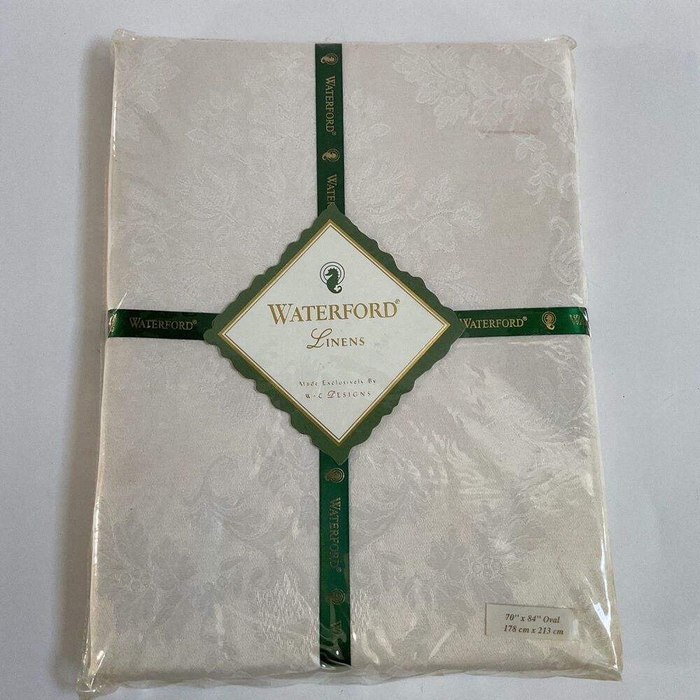 Waterford Linens Mirabella Floral Oval Tablecloth 70” x 84” Moonstone Ivory